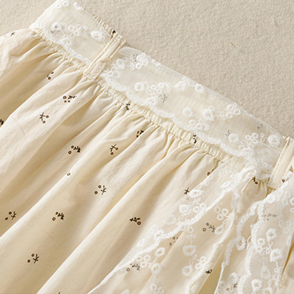 Buddha Stones Small Flowers Elastic Waist Cotton Women's Skirt With Pockets