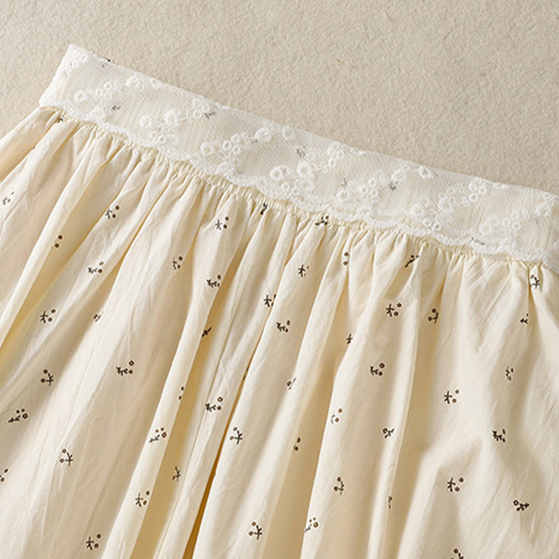 Buddha Stones Small Flowers Elastic Waist Cotton Women's Skirt With Pockets