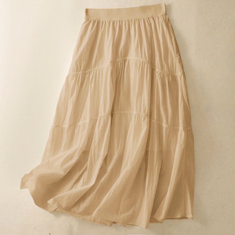 Buddha Stones Simple Lines Elastic Waist Women's Skirt With Pockets