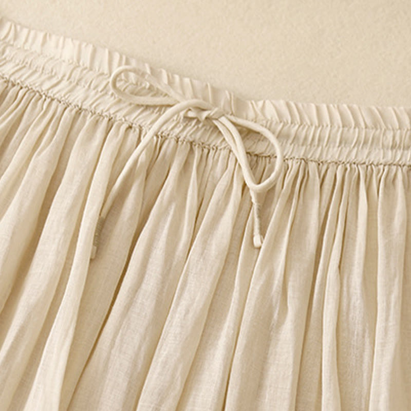 Buddha Stones Summer Solid Color Elastic Waist Drawstring Women's Skirt