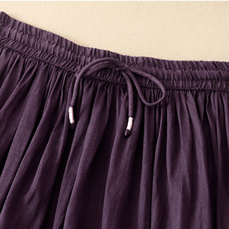 Buddha Stones Summer Solid Color Elastic Waist Drawstring Women's Skirt