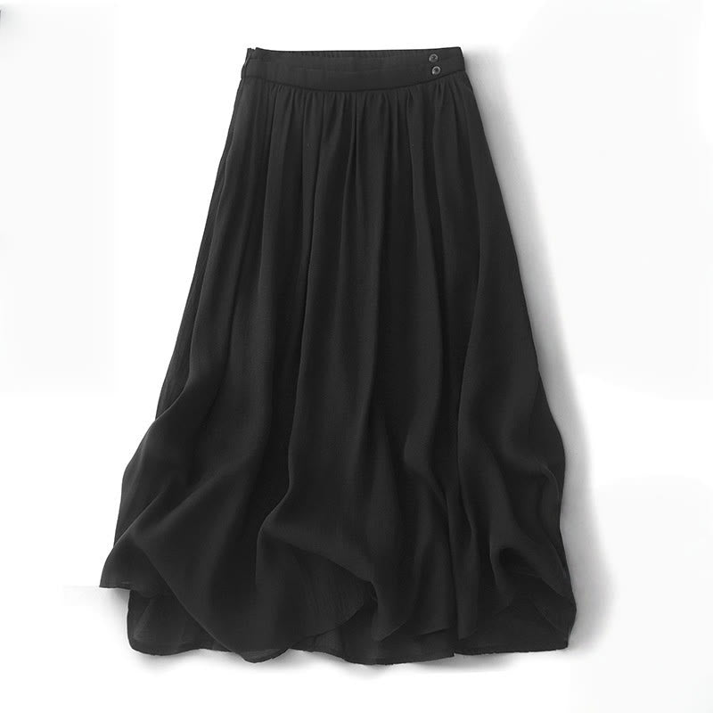 Buddha Stones Simple Pleated Design Elastic Waist Women's Skirt With Pockets