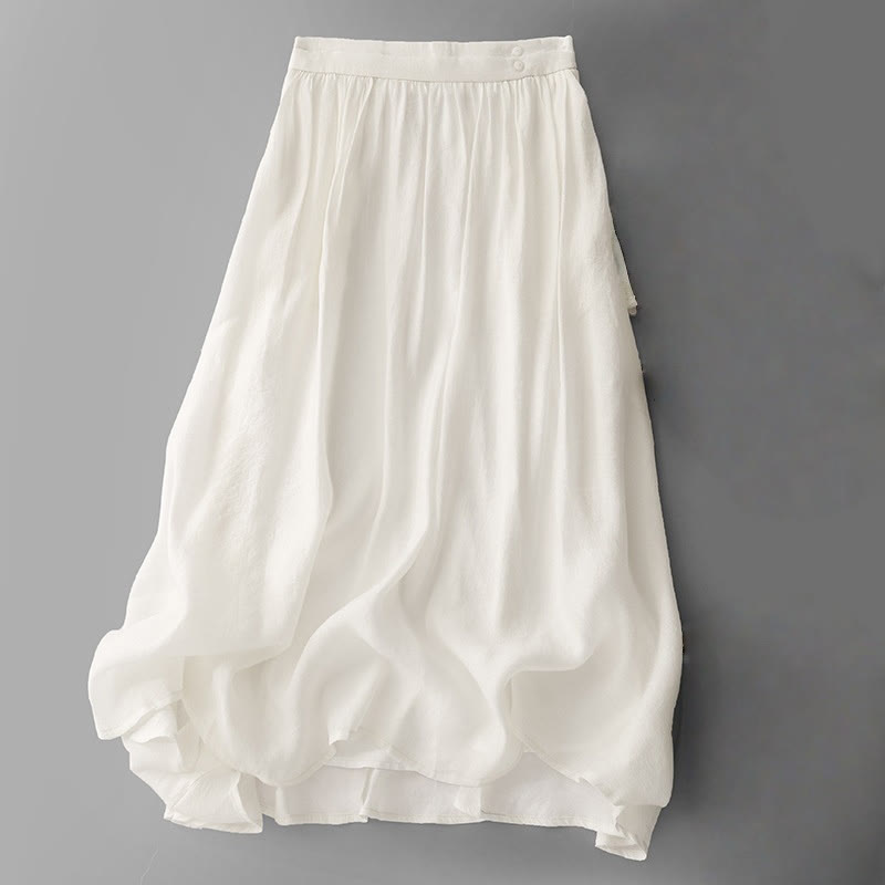 Buddha Stones Simple Pleated Design Elastic Waist Women's Skirt With Pockets