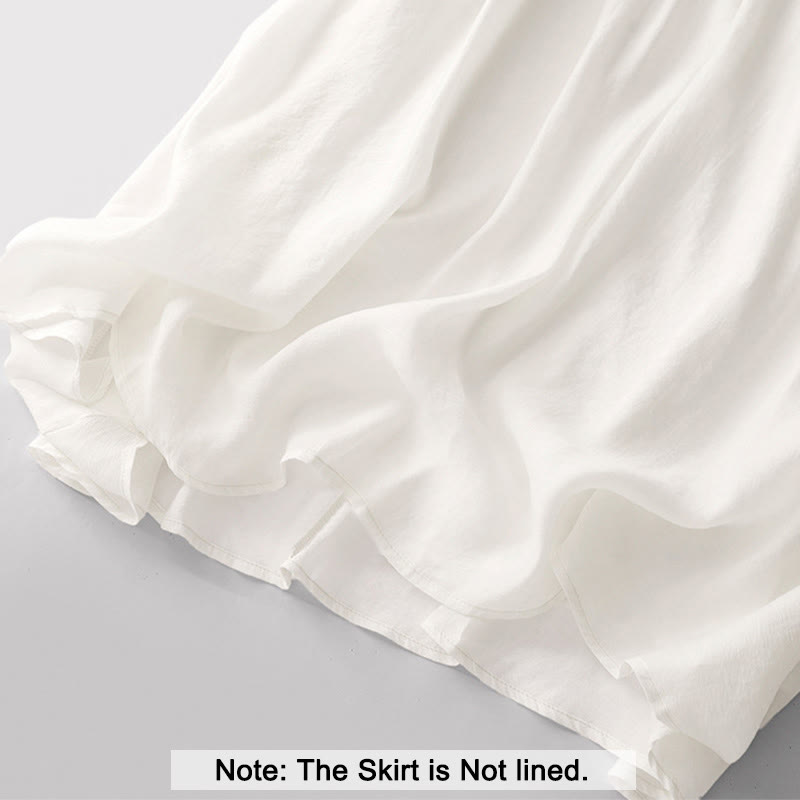 Buddha Stones Simple Pleated Design Elastic Waist Women's Skirt With Pockets