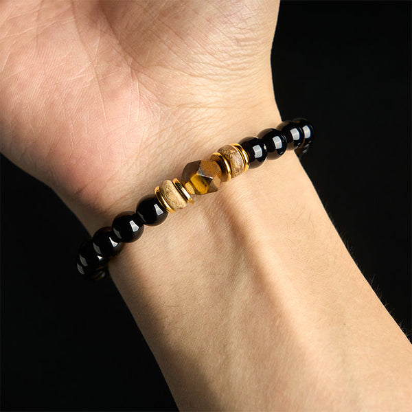 FREE Today: Strength Protection Black Obsidian Beads Sectional Tiger Eye Stone Bracelet