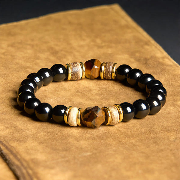 FREE Today: Strength Protection Black Obsidian Beads Sectional Tiger Eye Stone Bracelet
