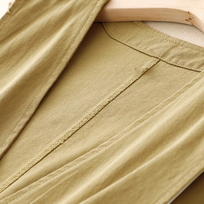 Buddha Stones Solid Color Front Buttons Sleeveless Women's Cotton Waistcoat With Pockets