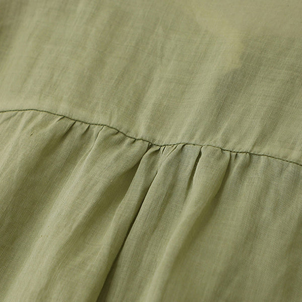 Buddha Stones Vintage Pure Color Lace Design Long Lantern Sleeve Women's Cotton Linen Shirt