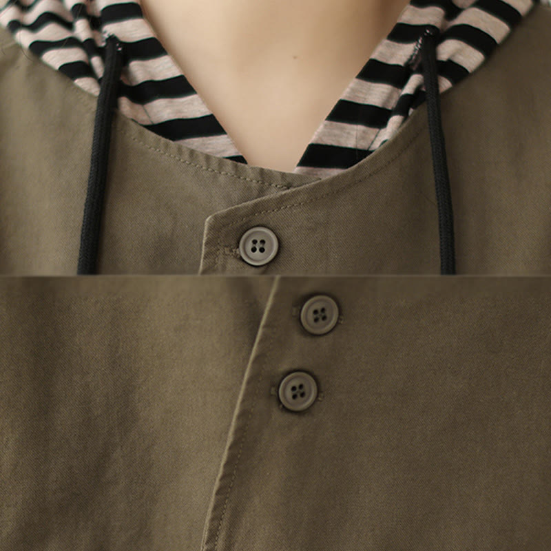 Buddha Stones Spring Plain Asymmetry Design Long Sleeve Women's Cotton Linen Jacket With Pockets