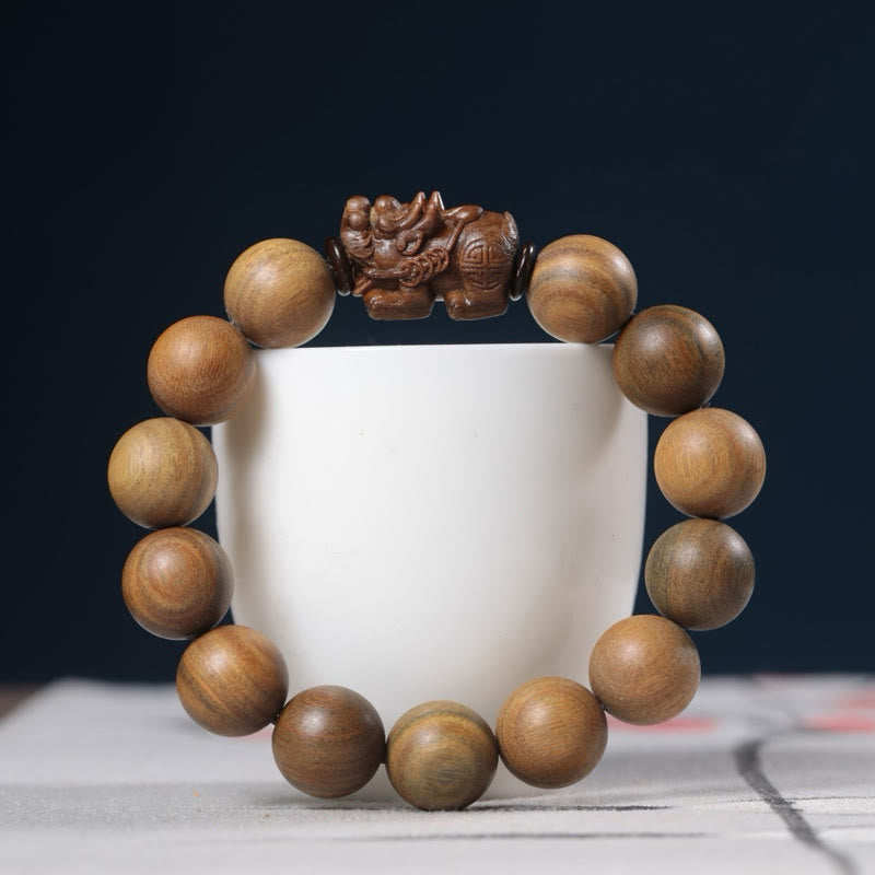 Buddha Stones Green Sandalwood Pixiu Attract Wealth Bracelet