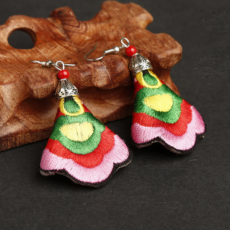 Buddha Stones Handmade Colorful Yi Embroidery Harmony Earrings
