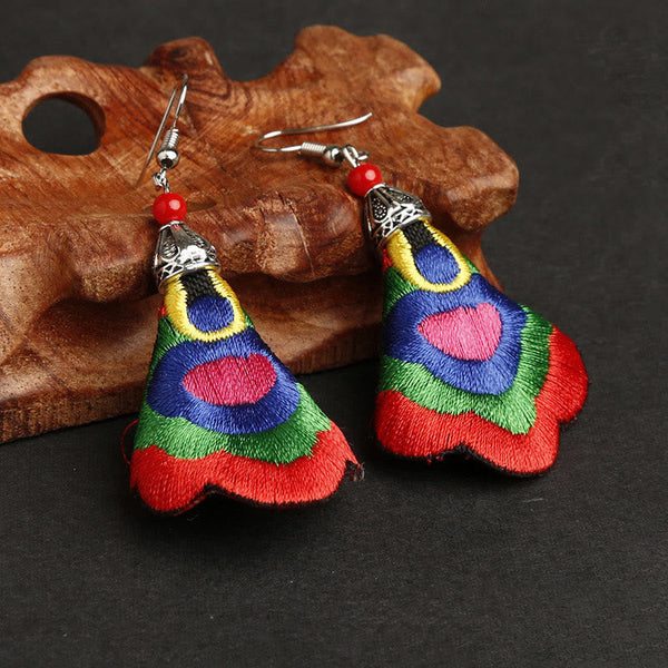 Buddha Stones Handmade Colorful Yi Embroidery Harmony Earrings