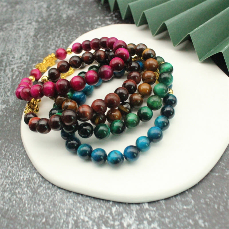 Buddha Stones Various Color Tiger Eye Beads Pixiu Wealth Courage Bracelet