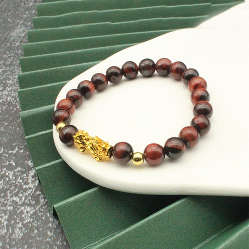 Buddha Stones Various Color Tiger Eye Beads Pixiu Wealth Courage Bracelet