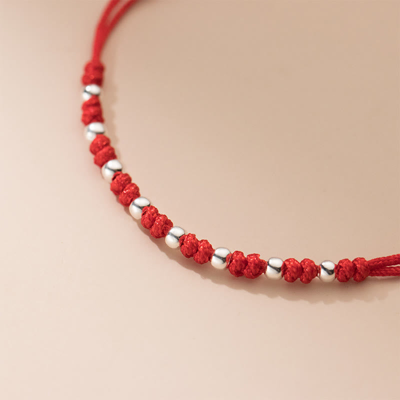 Buddha Stones 925 Sterling Silver Beads Red String Adjustable Luck Bracelet