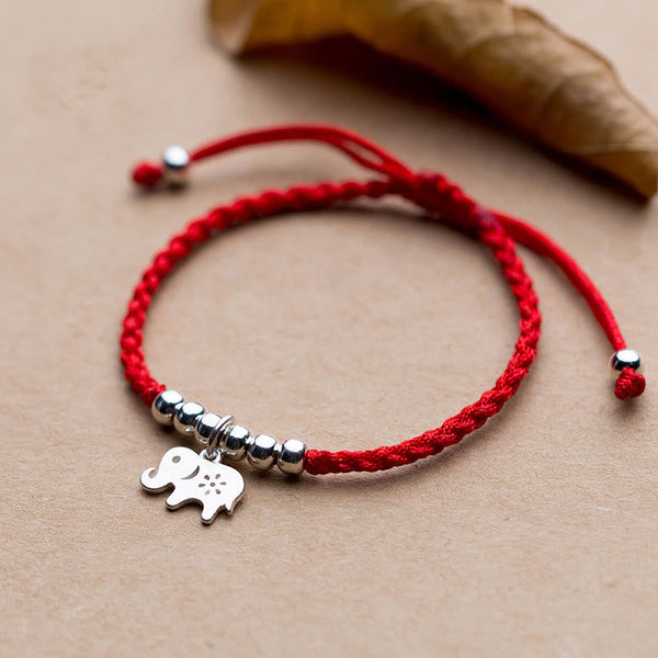 Buddha Stones 925 Sterling Silver Beads Snowflake Elephant Red String Luck Bracelet