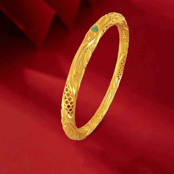 Buddha Stones Hollow Universe Circle Design Copper Plated Gold Wealth Bracelet Bangle