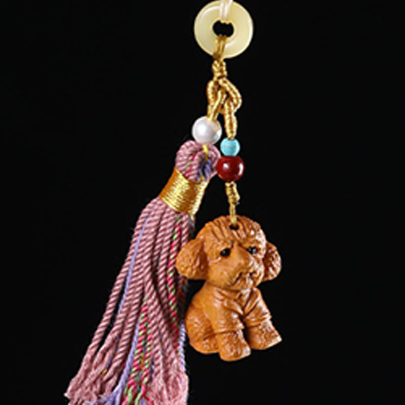 Buddha Stones Sandalwood 12 Chinese Zodiac Blessing Colorful Tassel Accessories Keychain