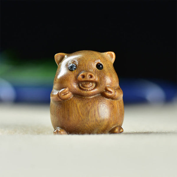 Buddha Stones Green Sandalwood Small Leaf Red Sandalwood Cute Pig Animals Positive Decoration