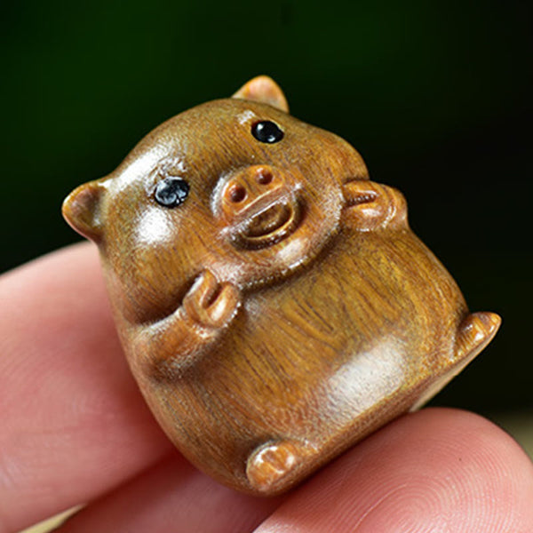 Buddha Stones Green Sandalwood Small Leaf Red Sandalwood Cute Pig Animals Positive Decoration