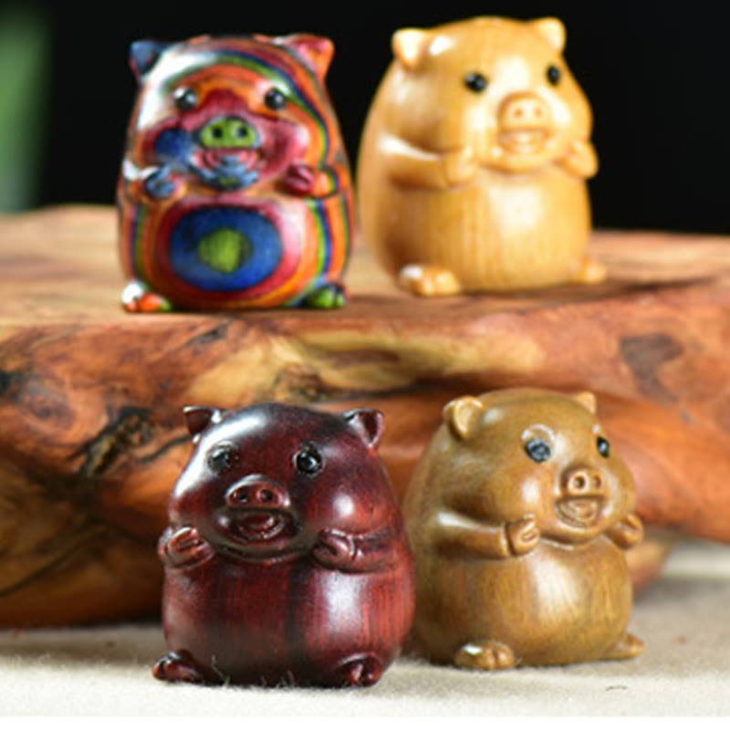 Buddha Stones Green Sandalwood Small Leaf Red Sandalwood Cute Pig Animals Positive Decoration
