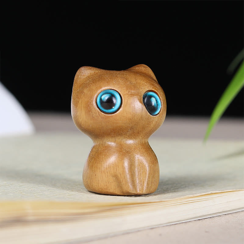 Buddha Stones Ebony Wood Small Leaf Red Sandalwood Cute Cat Animals Calm Decoration
