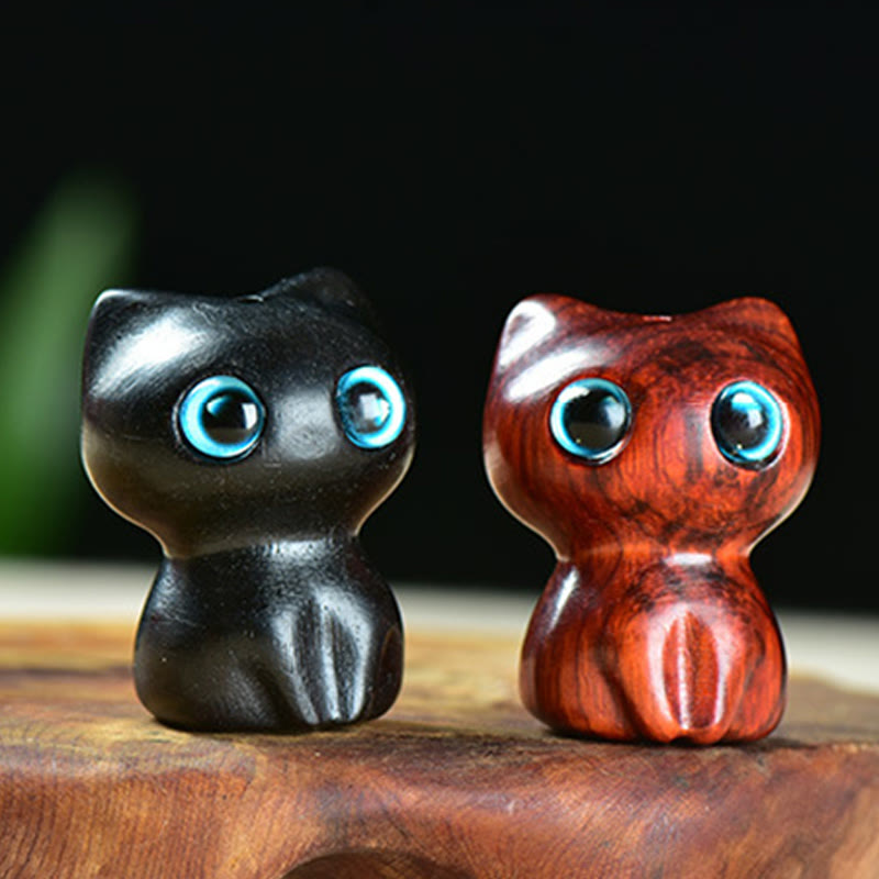 Buddha Stones Ebony Wood Small Leaf Red Sandalwood Cute Cat Animals Calm Decoration