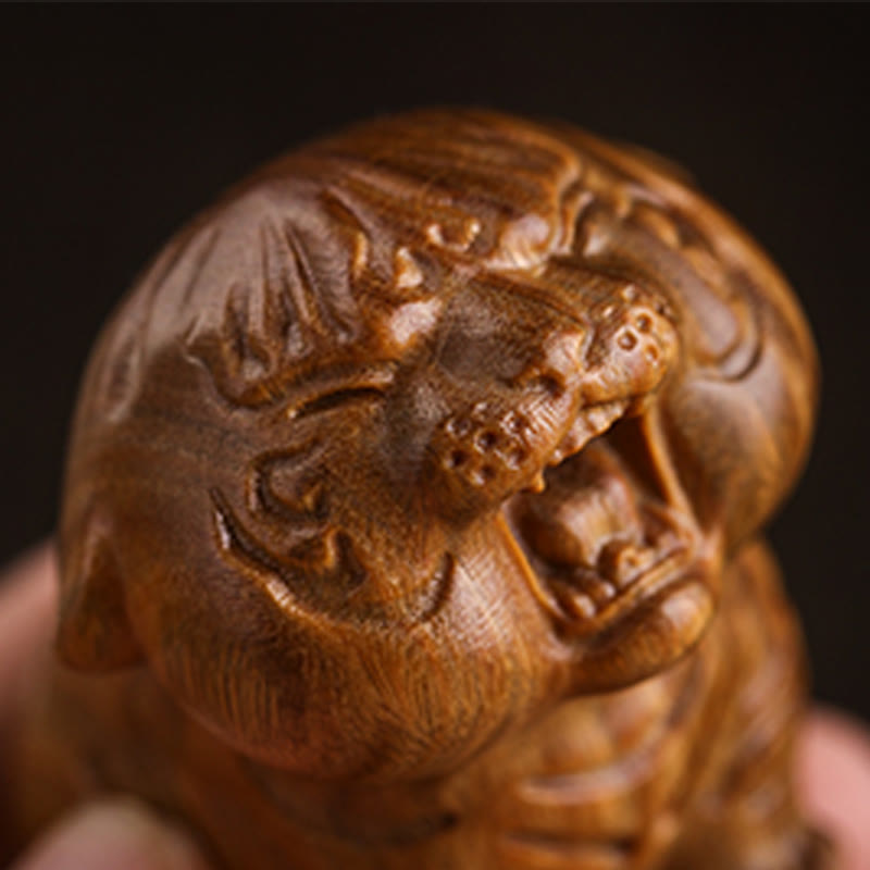 Buddha Stones Green Sandalwood Cute Tiger Animals Positive Decoration