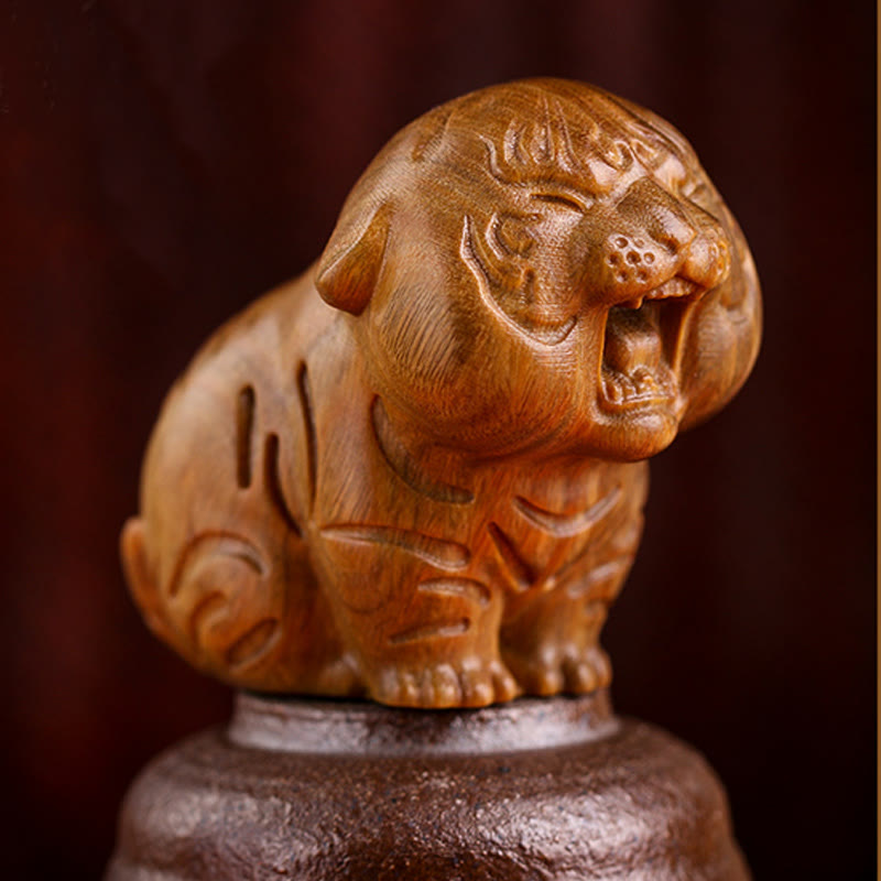 Buddha Stones Green Sandalwood Cute Tiger Animals Positive Decoration