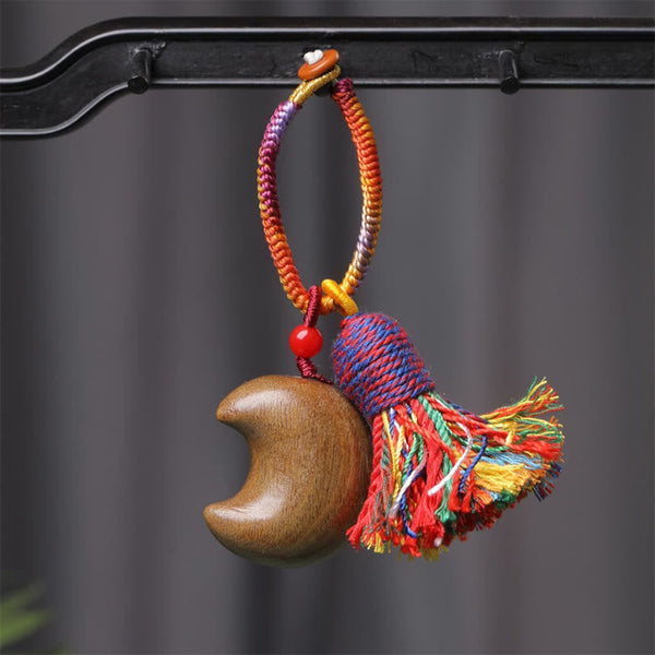 Buddha Stones Tibetan Colored Rope Green Sandalwood Star Moon Peace Key Chain