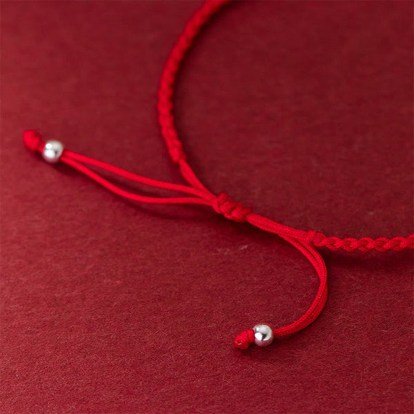 Buddha Stones Retro 925 Sterling Silver Four Leaf Clover Pearl Luck Red String Bracelet