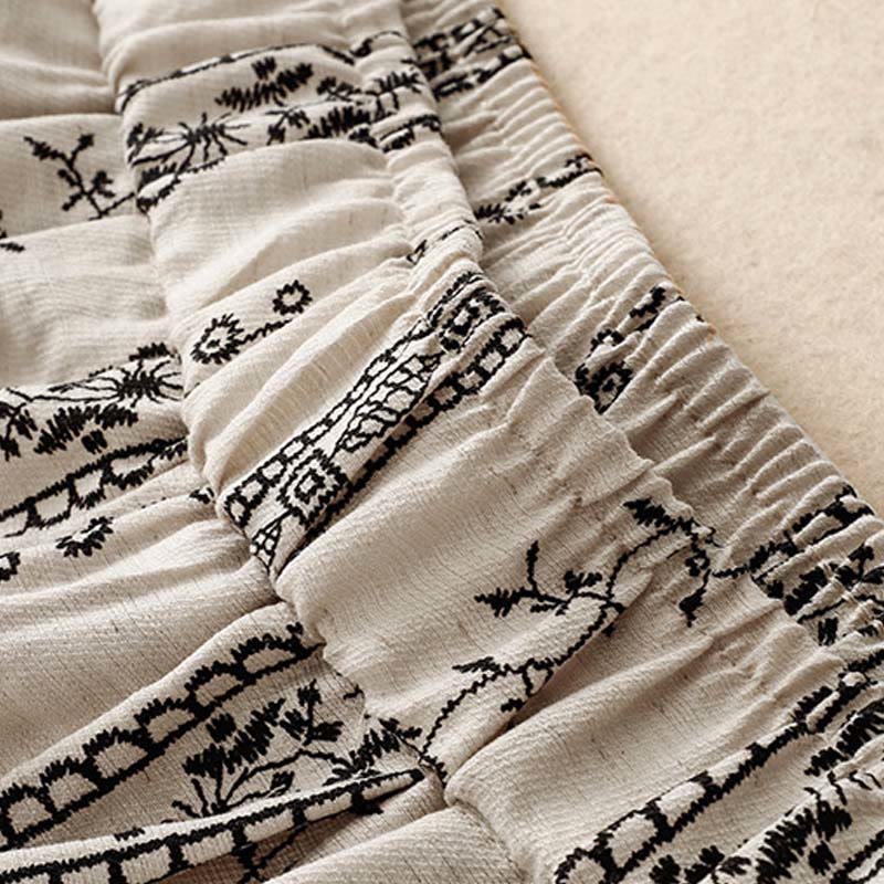 Buddha Stones Casual Vertical Printing Cotton Linen Women's Wide Leg Pants With Pockets