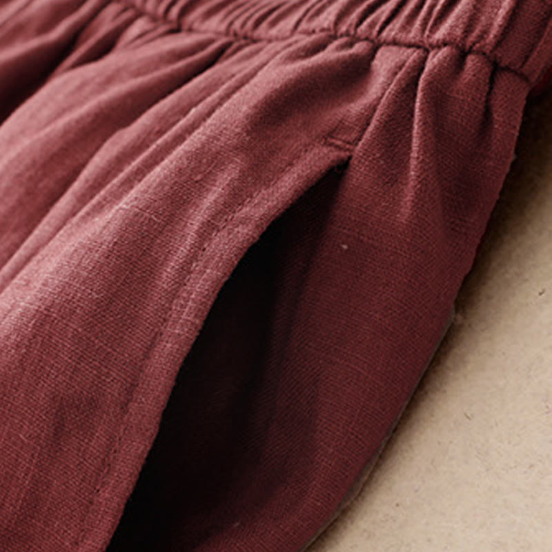 Buddha Stones Summer Plain Women's Cotton Linen Harem Pants With Pockets