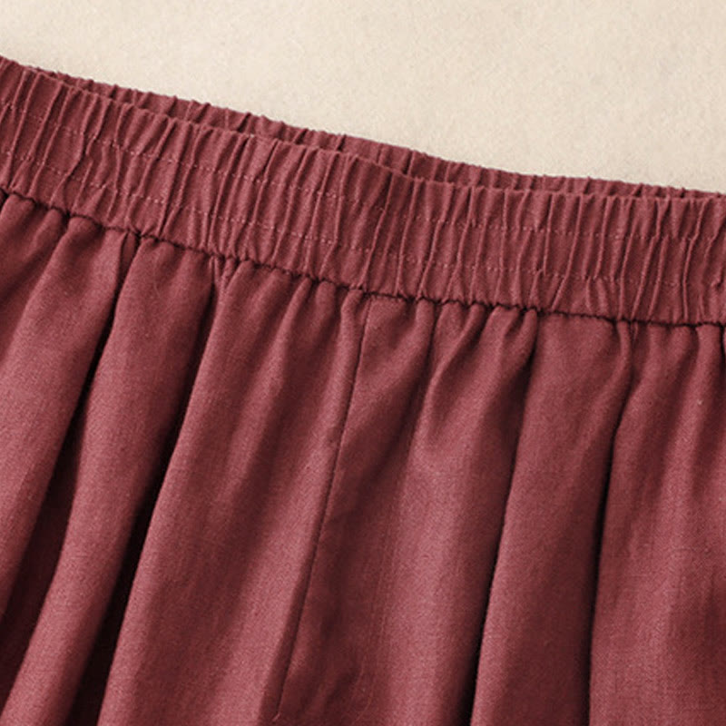 Buddha Stones Summer Plain Women's Cotton Linen Harem Pants With Pockets