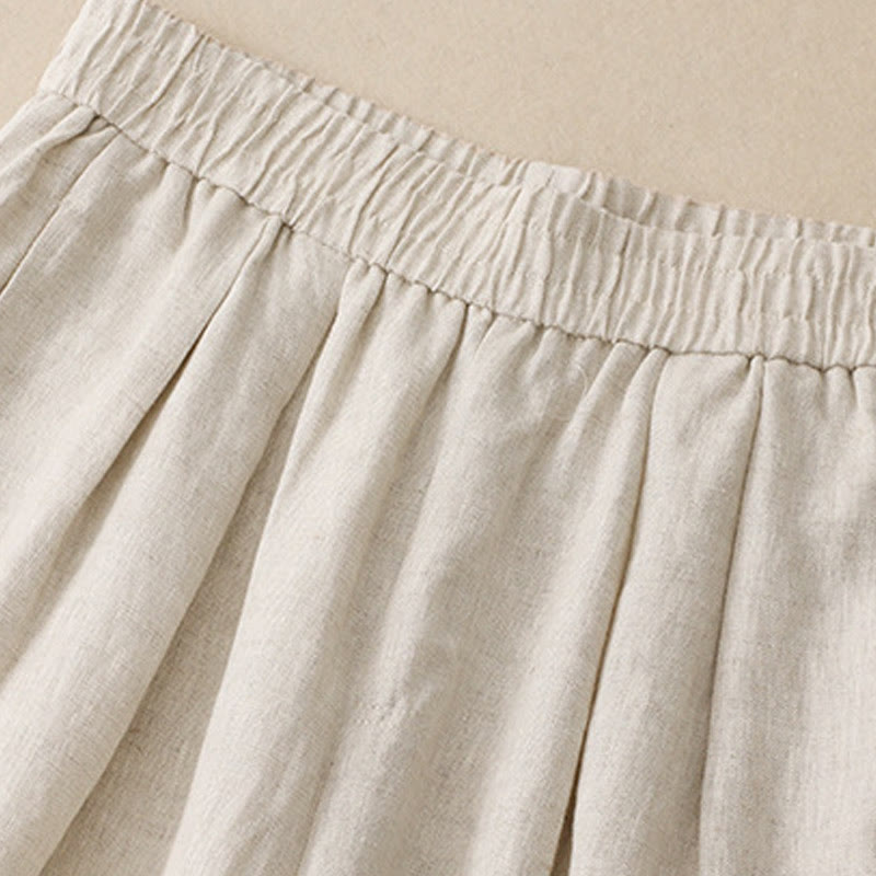 Buddha Stones Summer Plain Women's Cotton Linen Harem Pants With Pockets