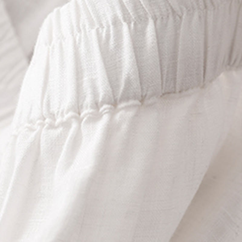 Buddha Stones Casual Plain Cropped Pants Women's Cotton Linen Harem Pants With Pockets