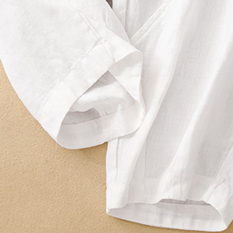 Buddha Stones Casual Plain Cropped Pants Women's Cotton Linen Harem Pants With Pockets