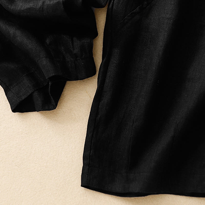 Buddha Stones Casual Plain Cropped Pants Women's Cotton Linen Harem Pants With Pockets