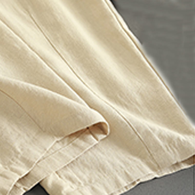 Buddha Stones Pure Color Buttons Women's Linen Pants With Pockets