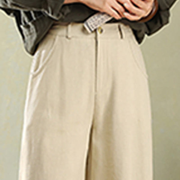 Buddha Stones Pure Color Buttons Women's Linen Pants With Pockets