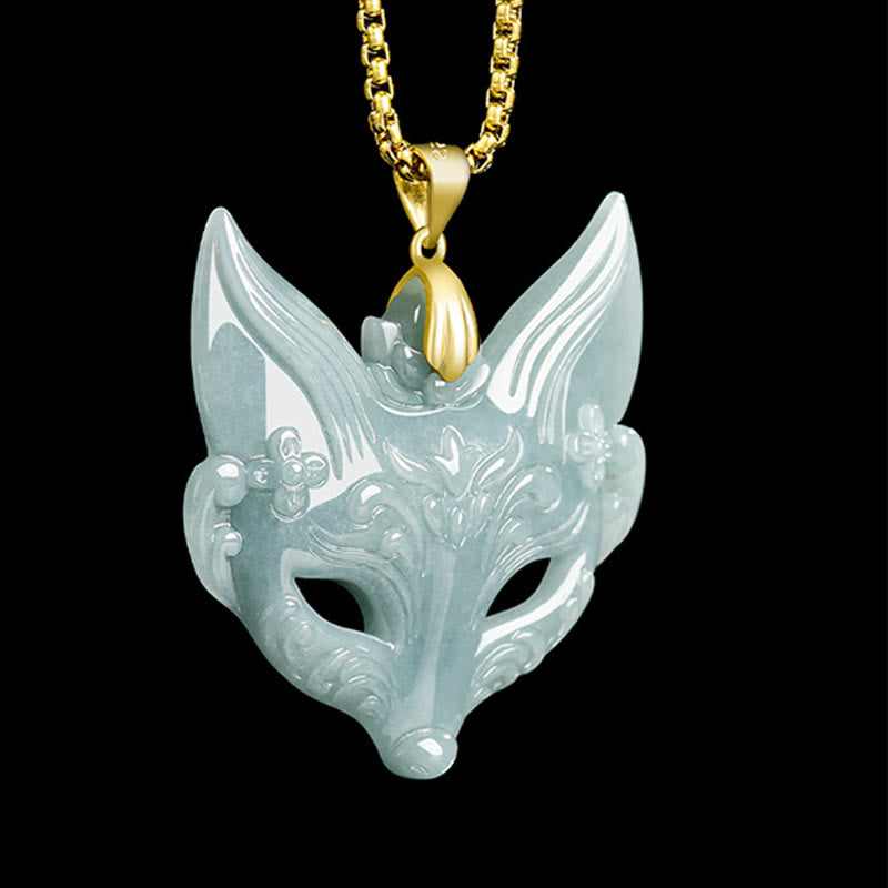Buddha Stones Fox Mask Jade Titanium Steel Necklace Luck Pendant