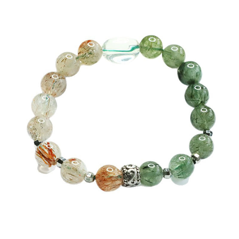 Buddha Stones Natural Green Rutilated Quartz Super Seven Crystal Wealth Bracelet