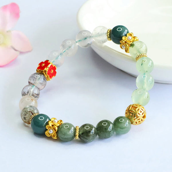Buddha Stones Natural Green Phantom White Crystal Jade Beads Lucky Bracelet