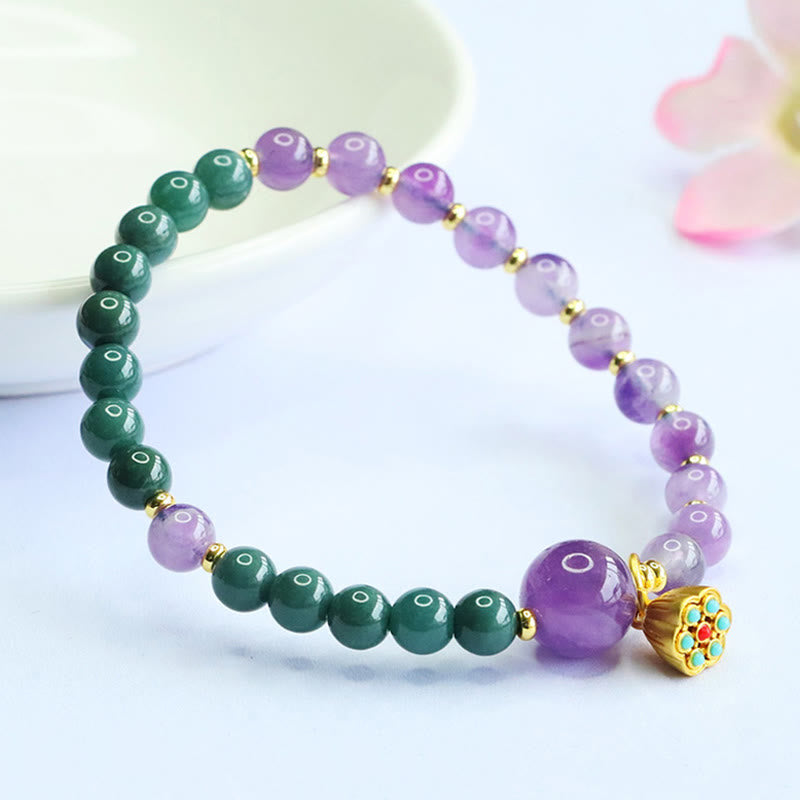 Buddha Stones Natural Lotus Amethyst Jade Balance Bracelet