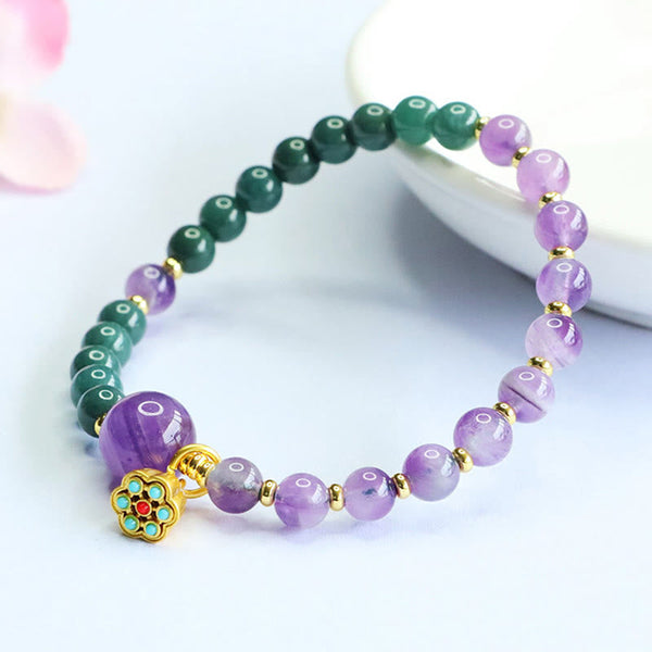 Buddha Stones Natural Lotus Amethyst Jade Balance Bracelet