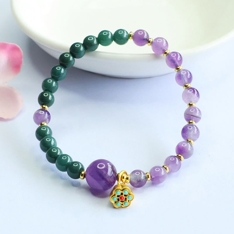 Buddha Stones Natural Lotus Amethyst Jade Balance Bracelet