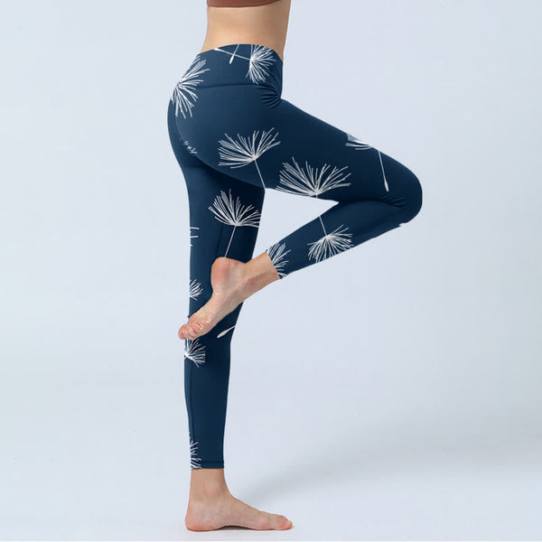 Buddha Stones White Dandelions Print Gym Leggings Women's Yoga Pants