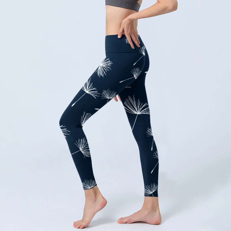 Buddha Stones White Dandelions Print Gym Leggings Women's Yoga Pants