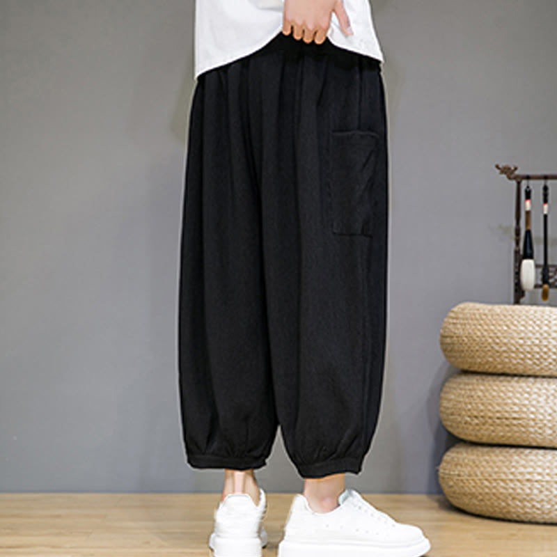 Buddha Stones Casual 7-8 Length Cropped Men's Harem Pants With Side Pockets
