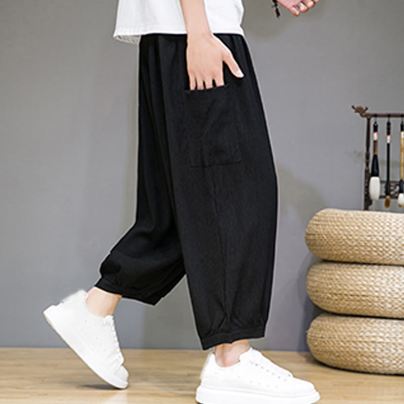 Buddha Stones Casual 7-8 Length Cropped Men's Harem Pants With Side Pockets